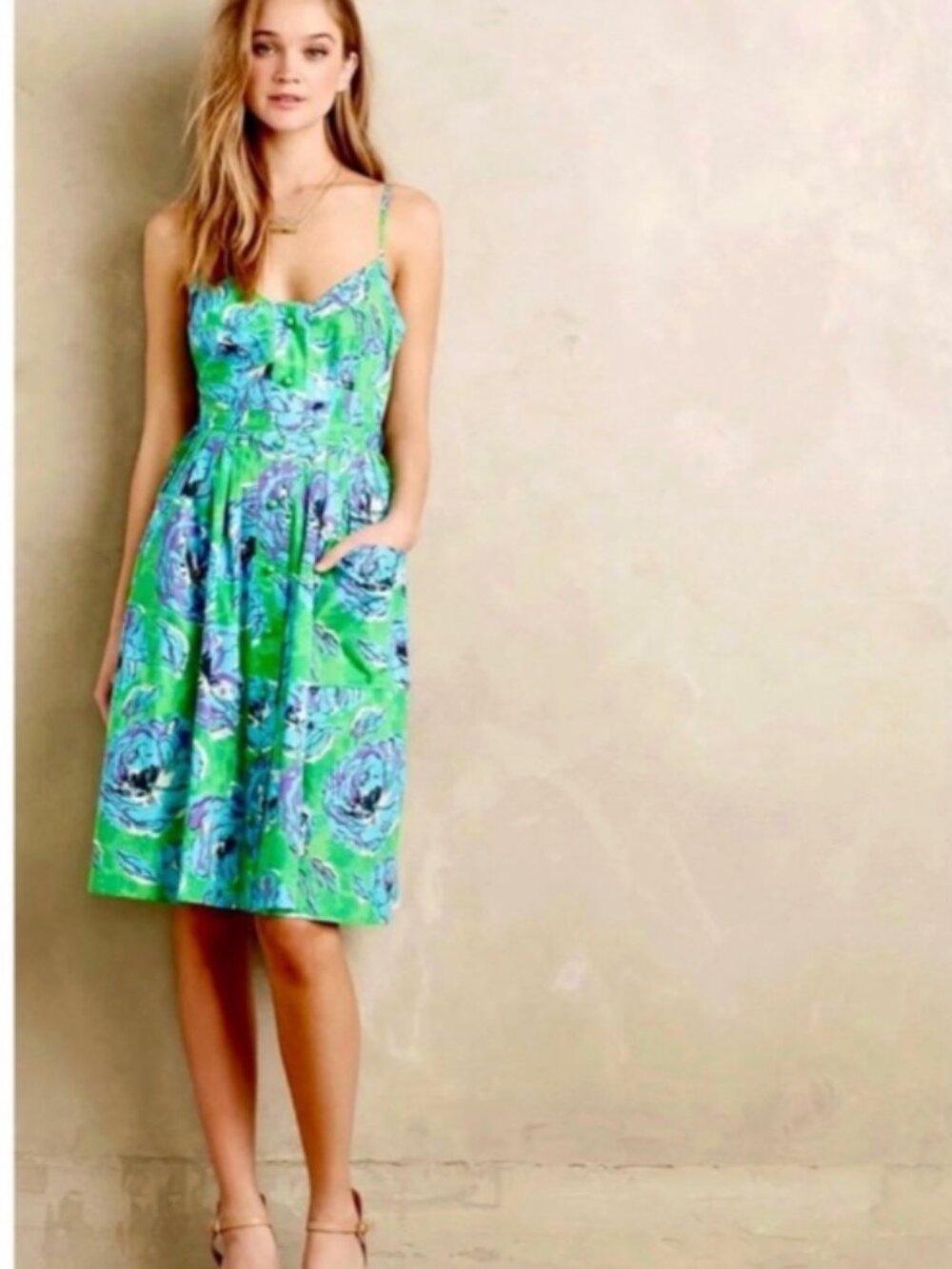 Anthropologie Plenty by Tracy Reese Green Kirby Floral Dress Size 4